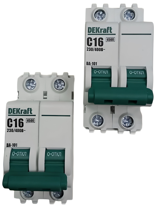 автоматический выключатель 2п 16А тип С 4,5кА серия ВА-101 DEKraft (2шт)