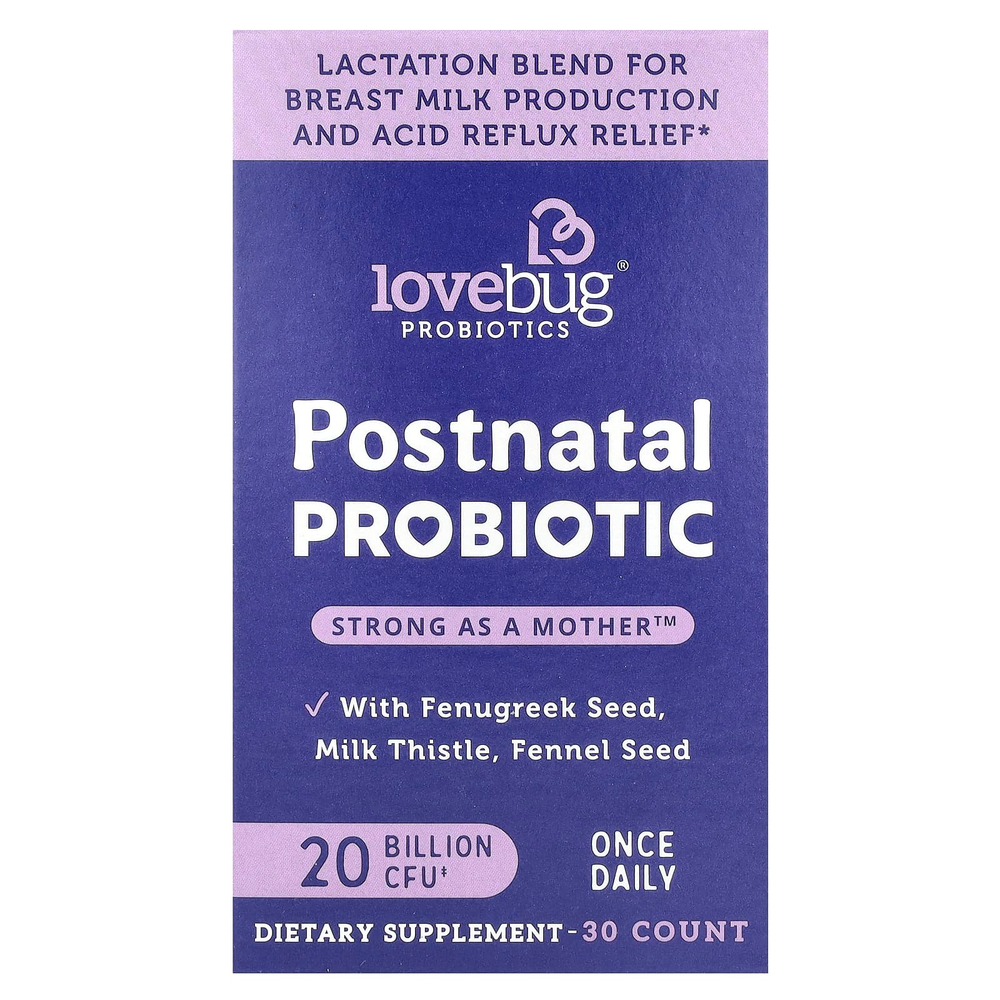 LoveBug Probiotics, послеродовой пробиотик, 20 млрд КОЕ, 30 капсул