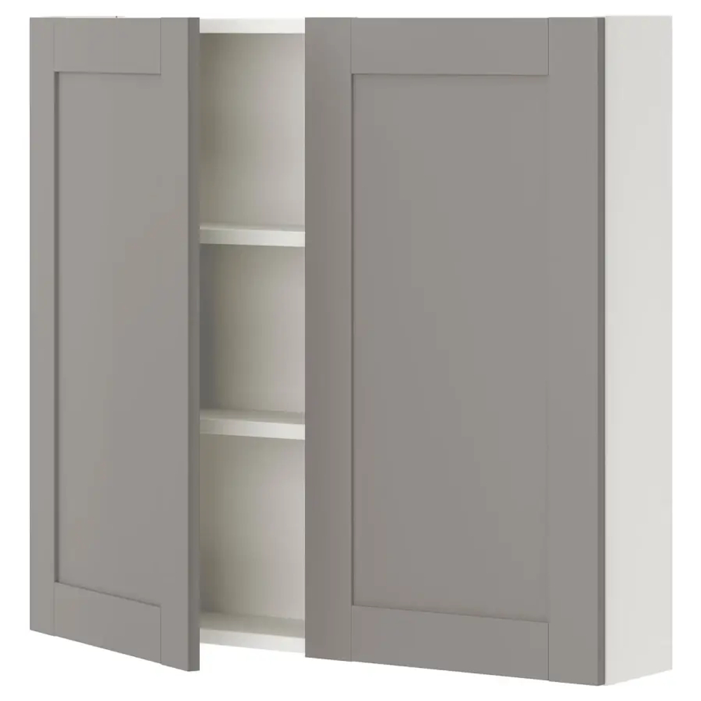 Настенный шкаф для ванной комнаты - ENHET IKEA/ ЭНХЕТ ИКЕА, 80х75х17 см, серый/белый