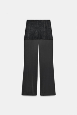 ZARA АТЛАСНЫЕ БРЮКИ С КРУЖЕВНЫМ ПАРЕО, ЧЕРНЫЙ
