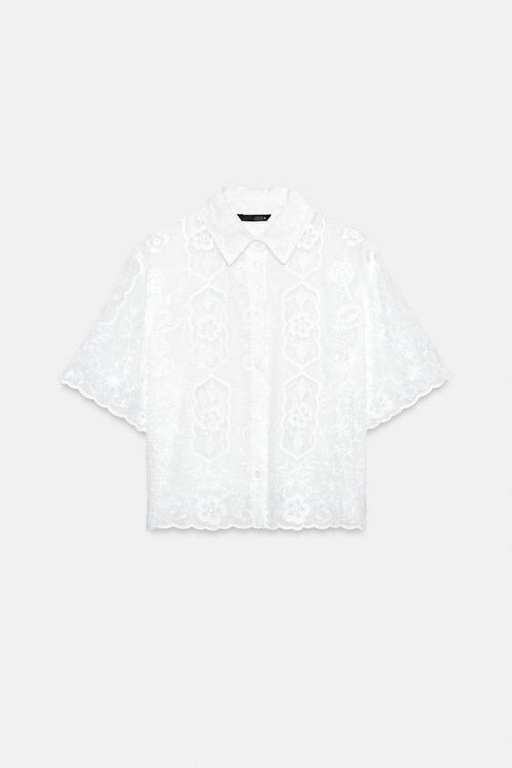 ZARA РУБАШКА С ВЫШИВКОЙ И КОРОТКИМ РУКАВОМ, БЕЛЫЙ