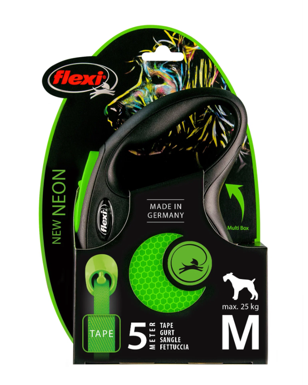 Флекси 49204F Рулетка New Neon M 5м до 25кг (ремень) черная/неон зеленый