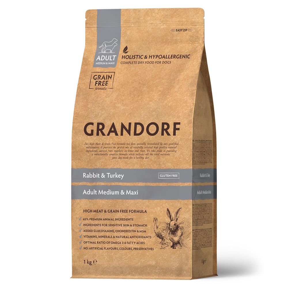 Сухой корм Grandorf DOG Rabbit&Turkey MED&MAXI для взрослых собак средних и крупных пород, кролик с индейкой Сухой корм Grandorf DOG Rabbit&Turkey MED&MAXI для взрослых собак средних и крупных пород, кролик с индейкой