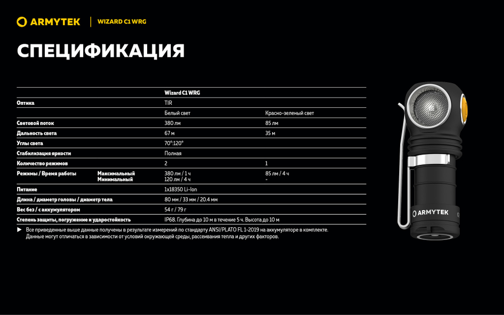 Фонарь с красно-зеленым и белым светом Armytek Wizard C1 WRG [F10601C]