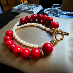 Браслет. Океан Обнимает. Коралл и Жемчуг