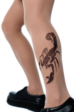 Колготки с принтом в виде скорпиона на левой ножке (Размер: S-M-L) (Цвет: бежевый)