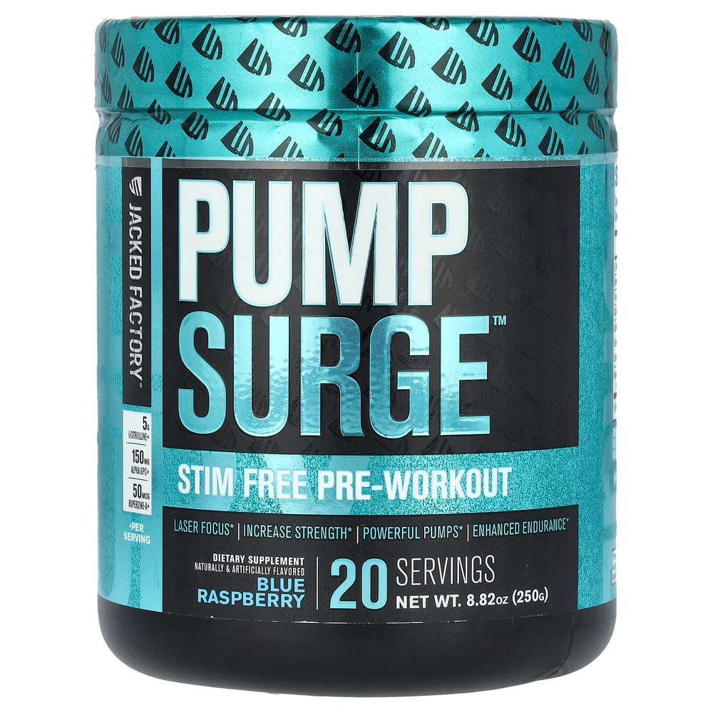 Jacked Factory, Pump Surge ™, без стимуляторов перед тренировкой, голубая малина, 250 г (8,82 унции)