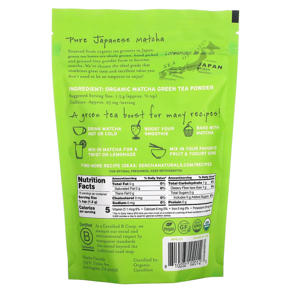 Sencha Naturals, Organic Everyday Matcha™, 100% японский зеленый чай в порошке, 113 г (4 унции)