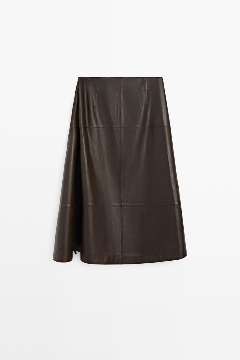 Massimo Dutti Юбка-миди из кожи наппа с завязками, коричневый