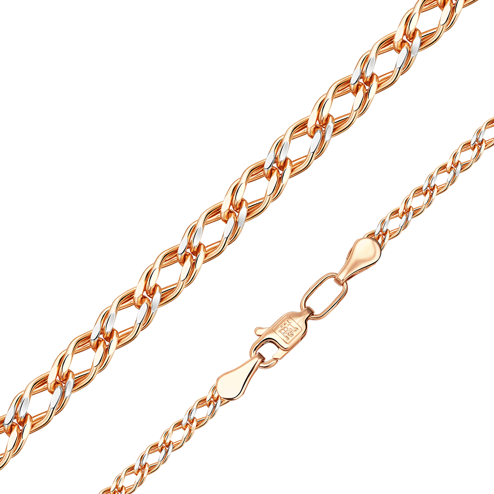 Цепь из комбинированного золота с алмазной гранью (плетение «Двойной ромб»)