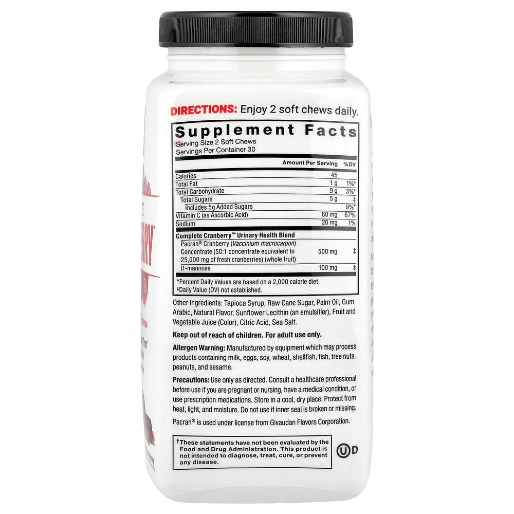 Force Factor, Complete Cranberry ™, сладкая клюква, 60 жевательных таблеток