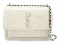 Сумка Saint Laurent Sunset Medium с тиснением под крокодила белый