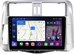 Магнитола для Toyota Land Cruiser Prado 150 2009-2013 (рамка серебро) - FarCar 065M монитор 9" QLED на Android 13, 8 ядер (TS18), CarPlay, 4G SIM-слот