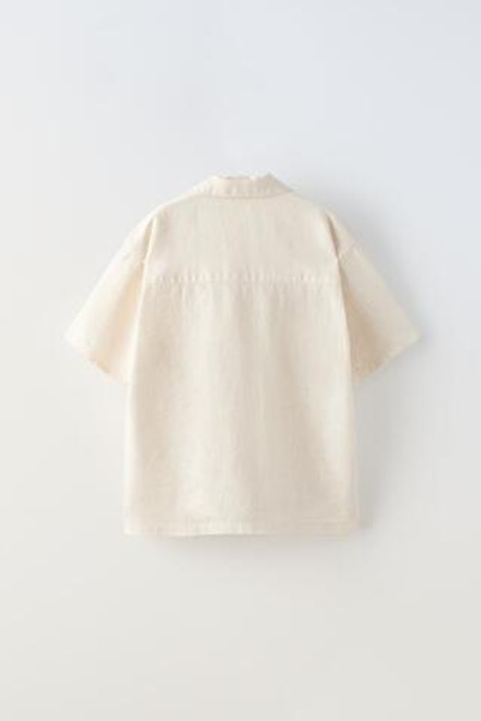 ZARA ЛЬНЯНАЯ РУБАШКА С КАРМАНАМИ, ЭКРЮ