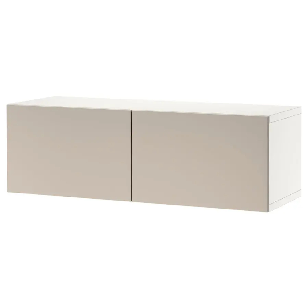 Стеллаж - IKEA BESTÅ/BESTA, 120x42x38 см, белый/серо-бежевый, БЕСТО ИКЕА