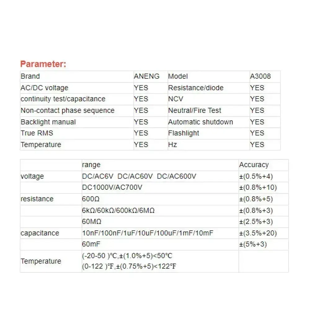 Мультиметр цифровой ANENG A3008