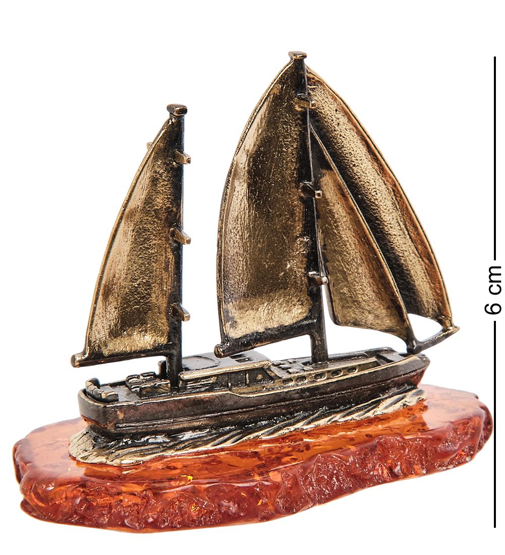 Народные промыслы AM-1969 Фигурка «Яхта-Волна» (латунь, янтарь)