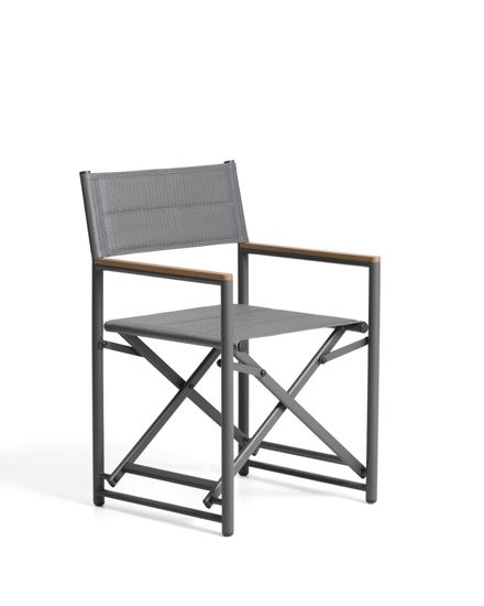 Складной уличный стул Tisno из графитового алюминия и серого текстиля