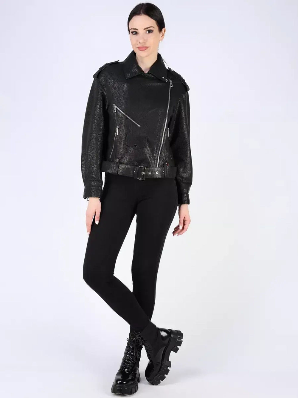 Кожаная куртка демисезонная косуха оверсайз