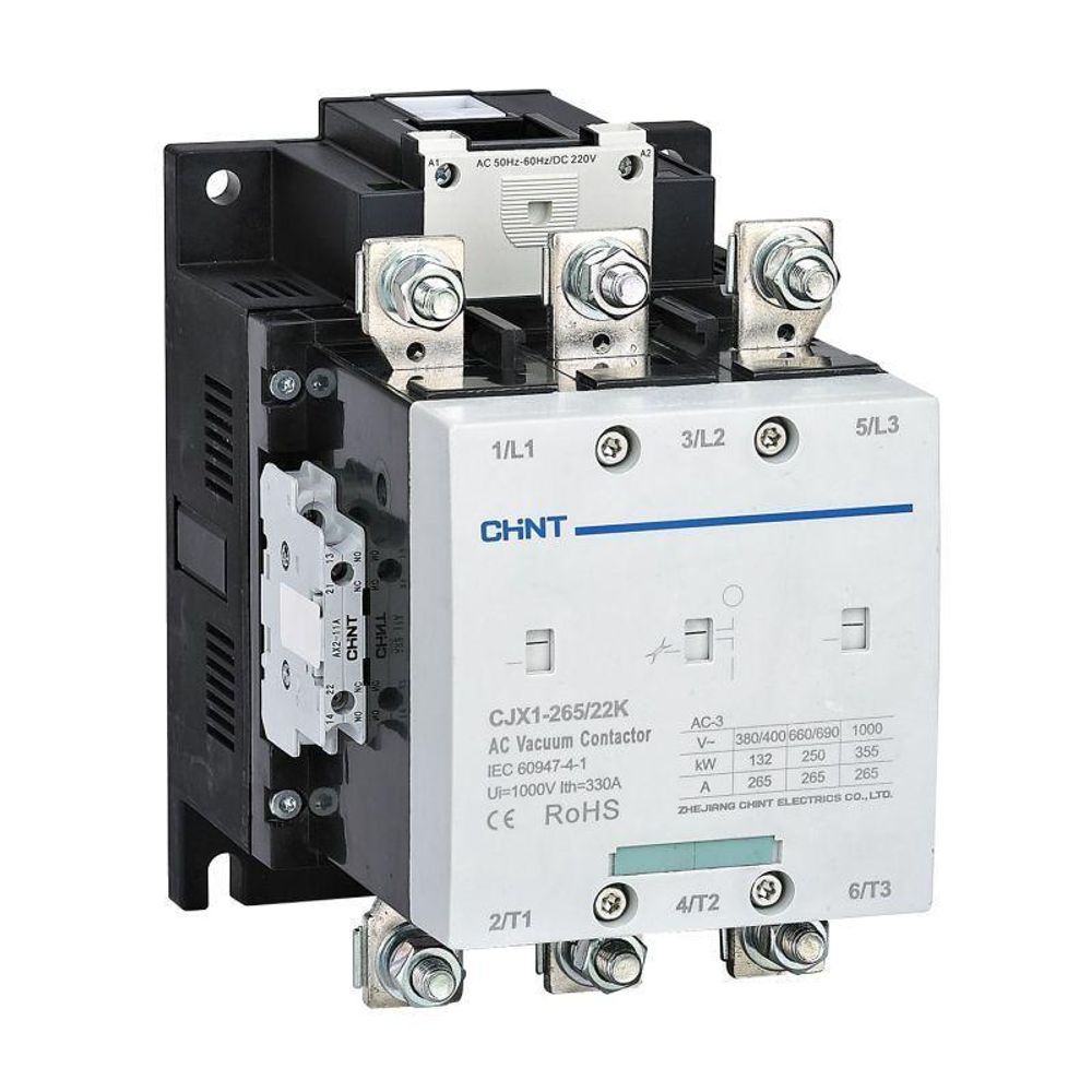 Контактор вакуумный CJX1-265/22K 265А кат. 380В AC/DC 2НО+2НЗ AC-3 CHINT 275707