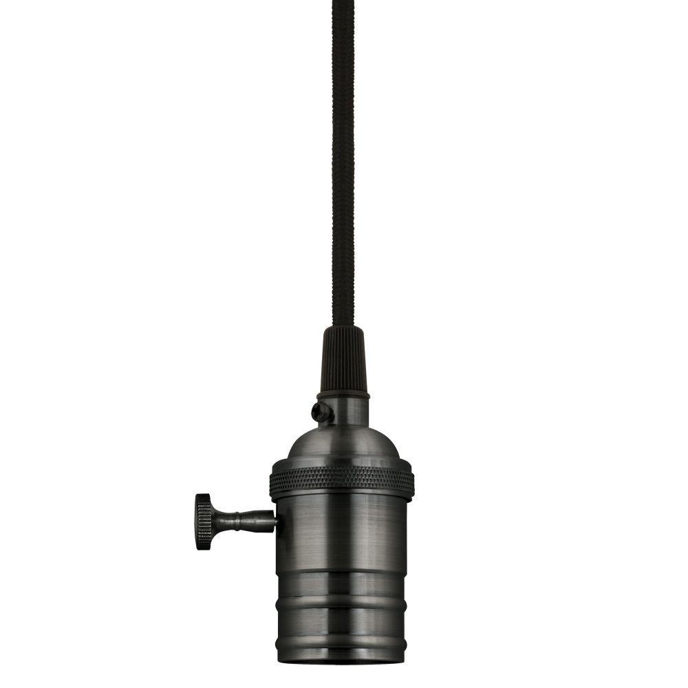 DLC-V-S24K-E27 TS-1M-BL PEARL BLACK Патрон декоративный. серия Vintage. с проводом 1м и креплением. Выключатель поворотный. Материал алюминий. Цвет черный жемчуг. ТМ Uniel.