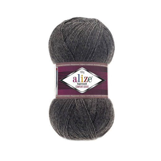 ALIZE "SUPERWASH COMFORT", 75% шерсть, 25% п/а, 100 гр, 420 м, Темно-серый меланж