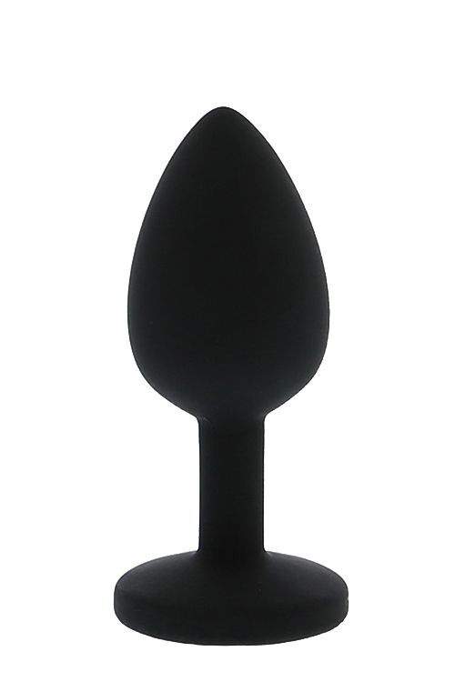 Черная гладкая анальная пробка с розовым кристаллом Silicone Diamond Plug - 7 см.