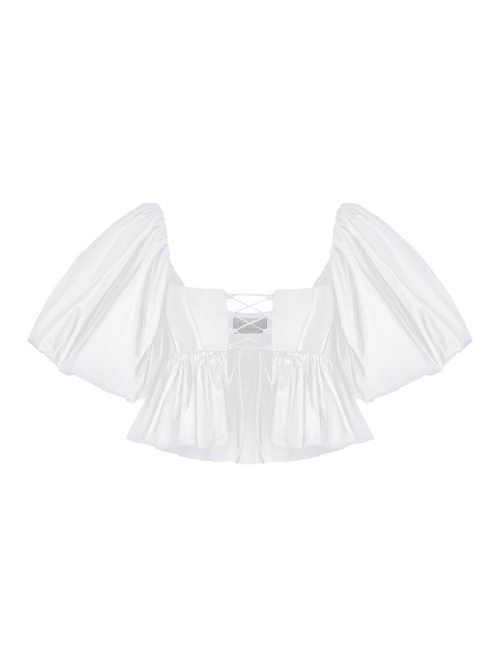 Топ укороченный корсетного типа из тафты с объемными рукавами и шнуровкой