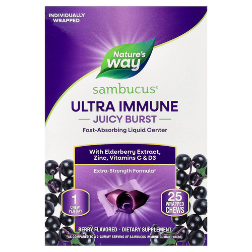 Nature's Way, Sambucus® Ultra Immune, Juicy взрыв, ягодный вкус, 25 жевательных таблеток в упаковке
