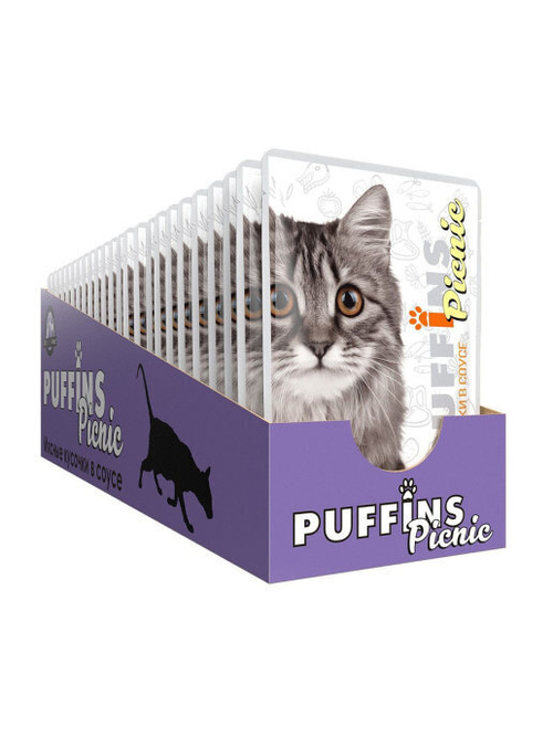 Puffins Picnic Влажный корм для кошек, мясное ассорти в соусе, 26 шт x 85 г
