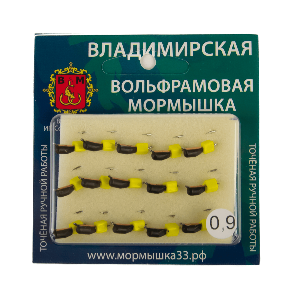 Мормышка Владимирская 140 "Гвоздик с желтым кубиком", с коронкой, 3мм, 0.9гр (15шт/уп)