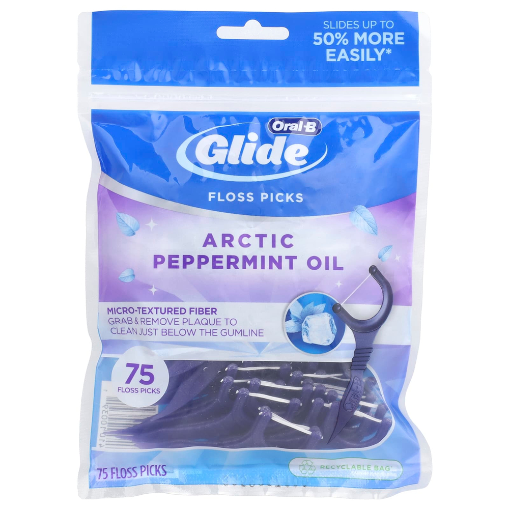 Oral-B, Glide, зубная нить-зубочистка, масло перечной мяты, 75 штук