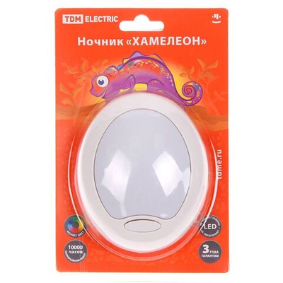 Фонарь ночник TDM, Хамелеон, в розетку, пластик, 0.5 Вт, 220 В, с выкл, D 85, SQ0357-0006