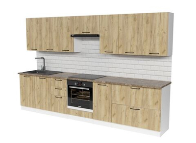 Кухонный гарнитур Янтарь 3000 мм (Дуб золотой/Белый, Аламбра темная)