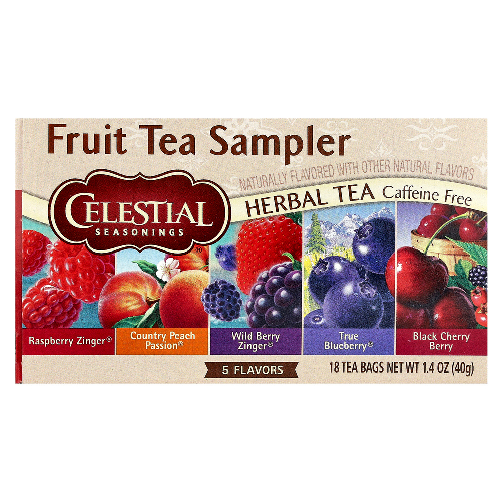 Celestial Seasonings, набор фруктовых чаев, без кофеина, 5 вкусов, 18 чайных пакетиков по 40 г (1,4 унции)