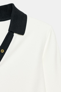 ZARA ТОП ПОЛО ИЗ ТКАНИ ИНТЕРЛОК С КОНТРАСТНЫМИ ЭЛЕМЕНТАМИ, ЖЕЛТОВАТО-БЕЛЫЙ