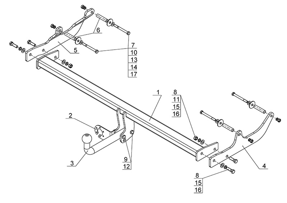 Фаркоп для Renault Fluence 2009-2015 Тип шара: A. Нагрузки: 1250/75 кг, RN 09