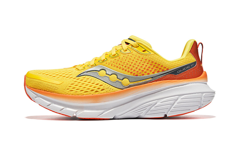 Saucony GUIDE 17 stable and comfortable fabric shock absorption low-cut casual running shoes men's yellow orange