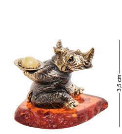 Народные промыслы AM-3210 Фигурка «Носорог праздник» (латунь, янтарь)