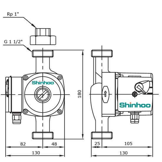 Циркуляционный насос Shinhoo Basic 25-12 N 180 нерж. сталь, без гаек (71223001)