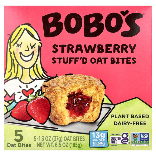 Bobo's Oat Bars, Овсяные кусочки с начинкой, клубника, 5 кусочков, по 37 г (1,3 унции)