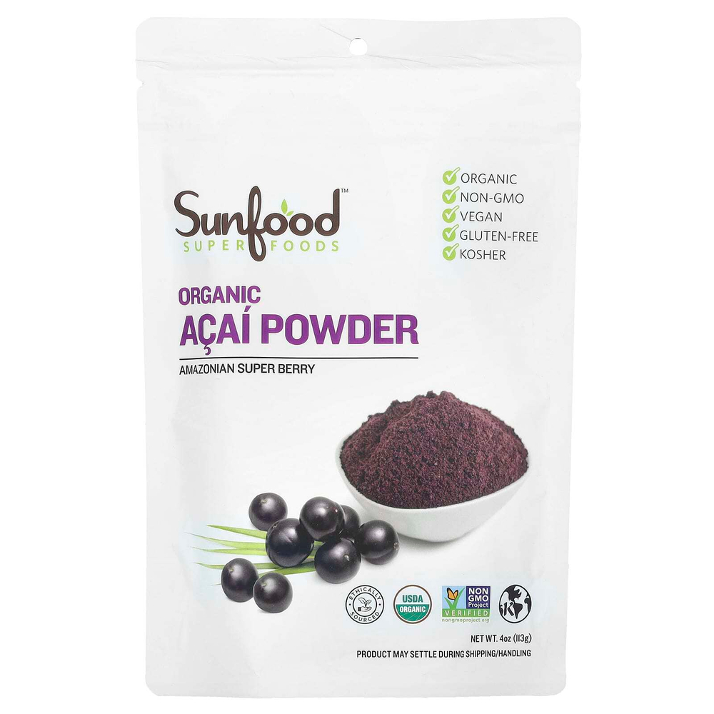 Sunfood, органический порошок из ягод асаи, 113 г (4 унции)
