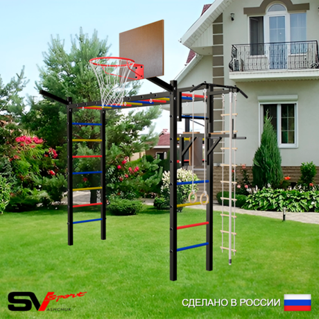 Уличная шведская стенка Sv Sport рукоход У5081К (Турник/Брусья/Щит баскет/Кронш бокс/Канат/кольца/лестница)