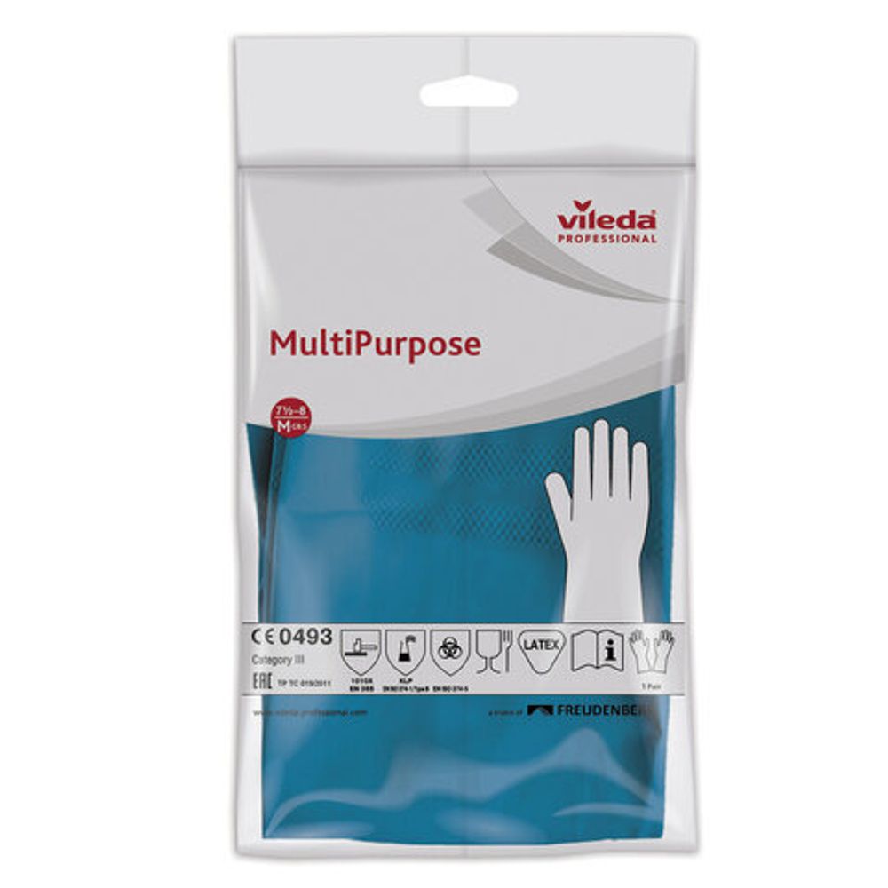 Перчатки хозяйственные резиновые VILEDA многоцелевые, с х/б напылением, прочные, размер L (большой), 174355