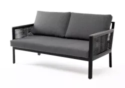 "Сан Ремо" диван 2-местный плетеный из роупа, каркас алюминий темно-серый, роуп серый, ткань серая