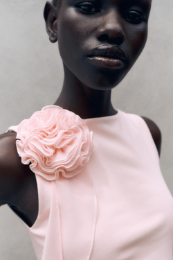 ZARA ТОП С ЦВЕТКОМ БЕЗ РУКАВОВ, РОЗОВЫЙ