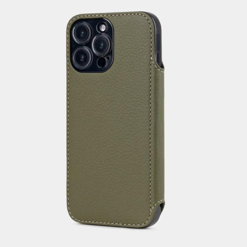 Чехол-книжка кожаная для iPhone 16 Pro Max, теленок зеленого цвета
