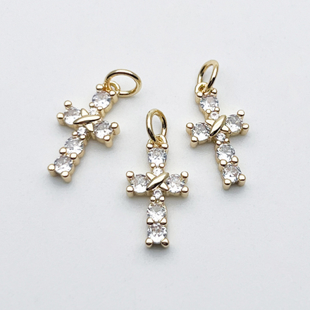 Подвеска Крест, цвет золото, фианиты, размер 15*8 мм, цена за 1 шт