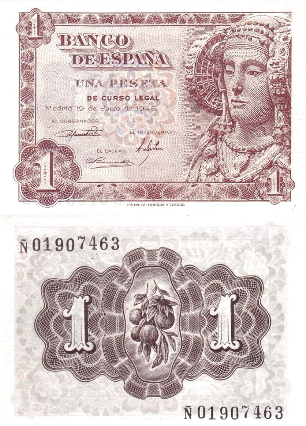 Испания 1 Песета 1948 Апельсины aUNC