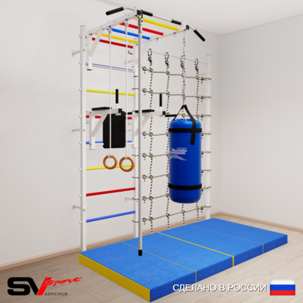 Шведская стенка Sv Sport усиленная 64460 (Турник рукоход/Брусья/Канат/Кольца/Цепь/Мешок 22кг/Мат 2м/Канатный лаз)